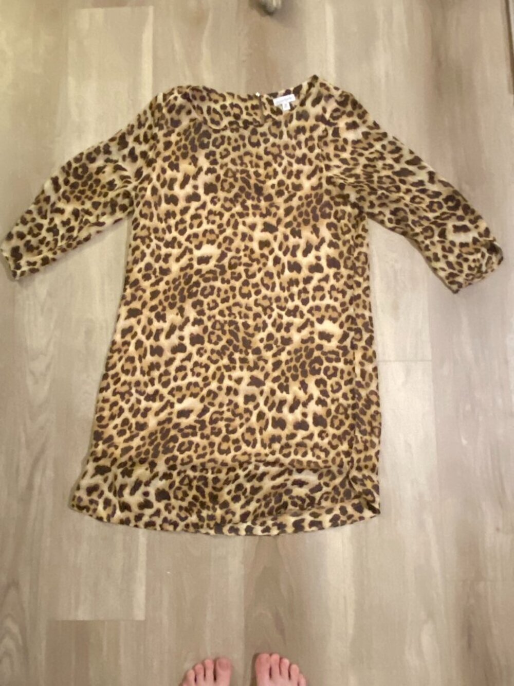 Charming Charlie Leopard Print Dress M 3/4 Sleeve Flowy Lined Mini Shift Dress